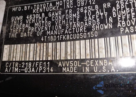 2012 Toyota Camry Hybrid Le from USA, damaged, VIN 4T1BD1FK8CU050150